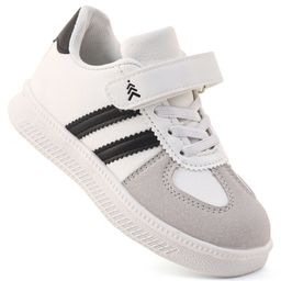 Pine Kids Sneaker with Velcro Closure With Striped Design - White & Black-image-57