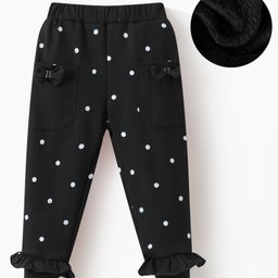 Kookie Kids Full Length Polka Dots Printed Lounge Pant with Bow & Frill Detailing - Black-image-81