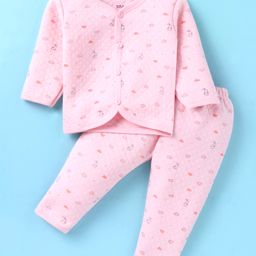 Simply Knit Full Sleeves Winter Wear Front Open  Night Suit with Bunny Print - Pink-image-84