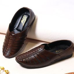 Tiny Bugs Glossy Finished Ethnic Mojaris - Brown-image-86