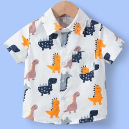 Mark & Mia Cotton Half Sleeves Shirt with Dino Print - White-image-95