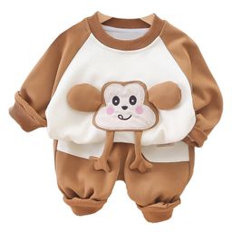 Little Surprise Box Full Raglan Sleeves Monkey Applique Detailed Breathable Sweatshirt & Joggers Set - Brown-picture-13