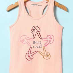 Doreme Single Jersey Knit Sleeveless Tank T-Shirt with Girls Rock Print - Peach-image-103