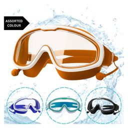 KARBD Swimming Goggles Large Frame Wide View Big Glasses with Connected Ear Plugs - Assorted Colour-9