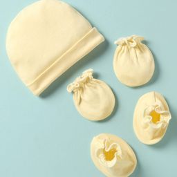 Ben Benny Interlock Knit Solid Color Cap Mittens And Booties Set Yellow- Diameter 10 cm-image-77