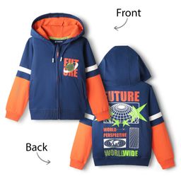 Pine Kids Cotton Knit Full Sleeves Hooded Sweatjacket With Future Print - Navy Blue & Orange-picture-6