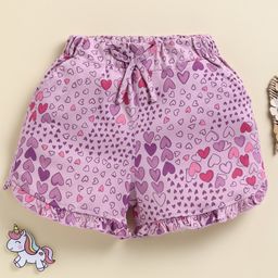 Biskid Cotton Knit Hearts Printed Shorts - Purple-image-20