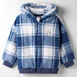 Little Kangaroos Drop Shoulder Full Slleves Checkered Hooded Winter Jacket - Navy Blue-picture-33