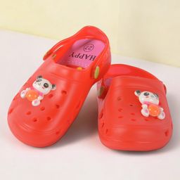 Yellow Bee Winking Panda Applique Detailed Perforated Clogs - Red-image-65