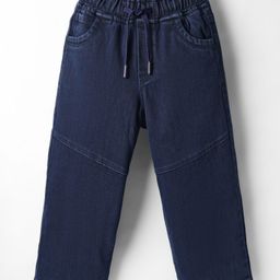 Olio Kids Denim Woven Full Length Solid Coloured Cut & Sew Jeans - Navy Blue-picture-19