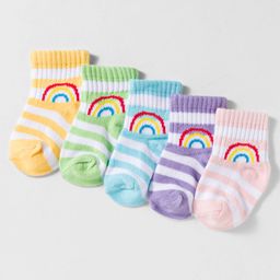 Doodle Poodle Cotton Knit Ankle Length Socks with Rainbow Design & Stripes Pack of 5 - Multicolor-picture-5