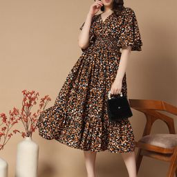 Jash Creation Women Animal Printed Flared Sleeves Fit & Flare Midi Dress-image-46