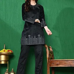 Sangria Self Design Velvet Top With Trouser-image-26