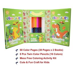 Asera Dino Theme Coloring Book with 8 Double Sided Pencil Colors Book Color and Design May Vary image 2