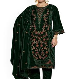 DRAVINAM Trends Floral Embroidered Thread Work Velvet Unstitched Dress Material-image-94