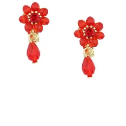 FirstBlush Gold-Plated American Diamond Stones Studded Floral Shaped Clip On Drop Earrings-29