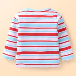 Babyhug 100% Cotton Interlock Knit Full Sleeves Front Open Vests With Stripes & Animal Print Pack Of 3 - Light Blue Red & White image 3