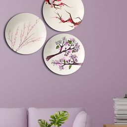 THE QUIRKY HOME 3Pcs White & Purple Japanese-Inspired Cherry Blossom Ceramic Wall Decors-image-99