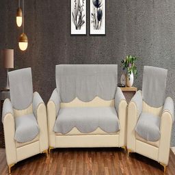 Fashion Throw Silver-Toned Checked Velvet Sofa Cover With Arms-image-10