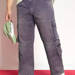 Urbano Plus Men Dark Blue Loose Baggy Fit Travel Cargo Jeans With 8 Pockets Stretchable-image-27
