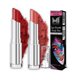 MI FASHION Set Of 2 Creamy Matte Long Lasting Lipstick - Old Red Brick 10- Dark Rose 21-16