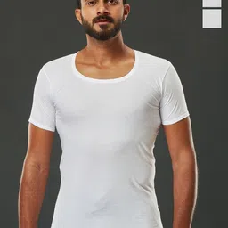 Viveagham Men Pack of 3 Pure Combed Cotton Solid Short Sleeve Vest-image-11