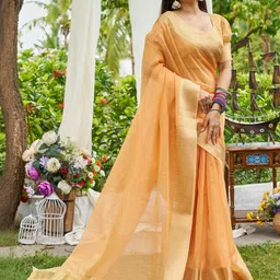 FASHION STROM Woven Design Zari Linen Blend Designer Saree-image-7