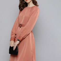 Chemistry Women Pink Solid A-Line Dress with Belt-image-14
