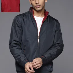 Allen Solly Men Navy Blue & Maroon Solid Reversible Bomber Jacket-image-56