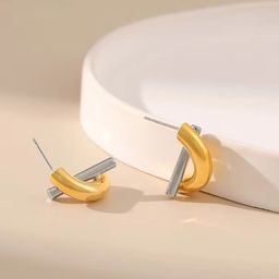 KRENOZ Rhodium-Plated Dual-Tone Criss-Cross Contemporary studs-image-25