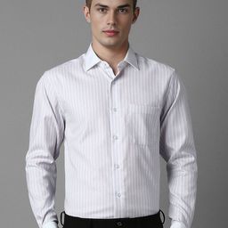 Louis Philippe Men Classic Spread Collar Vertical Striped Cotton Formal Shirt-image-64