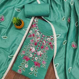 DIVASTRI Floral Embroidered Thread Work Pure Cotton Unstitched Dress Material-image-96