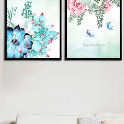 Art Street Back & Blue 2 Pieces Floral Printed Canvas Wall Paintings-image-20