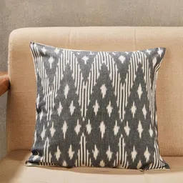 Fabindia Neha Grey & Off White Ikat Printed Cotton Square Cushion Cover-picture-4