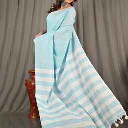 PuJoy Solid Pure Cotton Taant Saree-image-2
