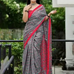 Munir Floral Pure Cotton Designer Bagru Saree-image-94