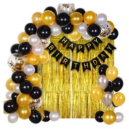 Bubble Trouble Happy Birthday Decoration Kit Combo Golden Black - Pack of 42-image-45