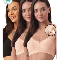 Inner Sense Pack Of 3 Organic Antimicrobail Low Impact Lounge Bra With Removable Pads - Beige Black-image-74