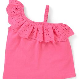 Babyhug 100% Cotton Schifilli Woven Sleeveless Top with Frilled Detailing - Pink-image-30