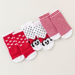 Cute Walk Disney by Babyhug Anti Bacterial Ankle Length Non Terry Socks Mickey Design Pack of 3 - Red & White-image-39