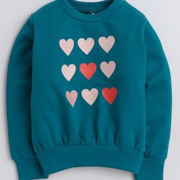 Aww Hunnie  Full Sleeves Hearts  Printed Cotton Terry Autumn Winter Sweatshirt -Green-image-73