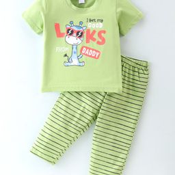 Tango Single Jersey Half Sleeves Night Suit With Giraffe Print - Green-image-96