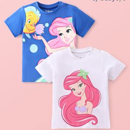 Babyoye Disney Cotton Half Sleeves T-Shirts With Little Mermaid Graphics Pack of 2 - Multicolour-image-101