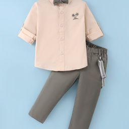 Mark & Mia Full Sleeves Palm Tree Print Party Shirt & Trouser Set with Bow & Suspender -  Multicolor-image-23