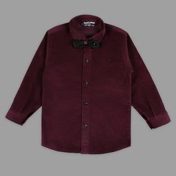 Actuel Full Sleeves Solid Shirt With Detachable Bow - Dark Purple-image-2
