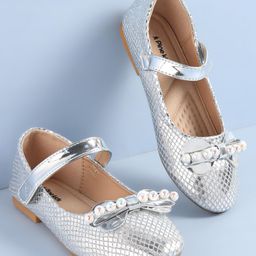 Pine Kids Ballerinas with Velcro Closure Pearl Applique - Silver-image-25