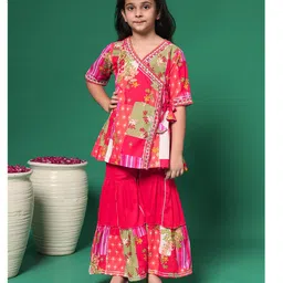 READIPRINT Cotton Half Sleeves Floral Printed Kurta & Sharara - Red-picture-9
