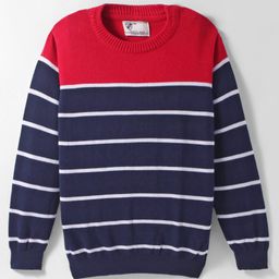 Smarty Boys 100% Cotton Knitted Full Sleeves Pullover Striped Sweater - Red-image-63