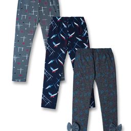 Nino Togs Pack Of 3 Cotton Lycra Abstract Printed Full Length Stretchable Leggings - Multi Colour-image-3