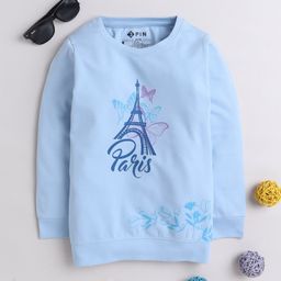 3PIN Full Sleeves Paris Text Printed Tee - Sky-image-87